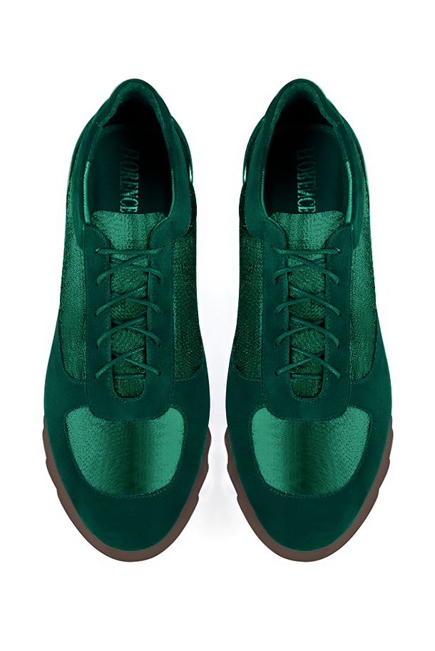 Forest green women's elegant sneakers. Round toe. Low rubber soles. Top view - Florence KOOIJMAN